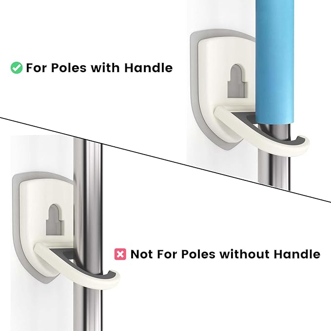 Broom Holder Wall Mount Self Adhesive, Broom and Mop Organizer Wall Hanging, No Drilling Anti-Slip Broom Hook Over Door for Home, Kitchen, Garden, Garage Storage (4-Pack, Stone Blue)