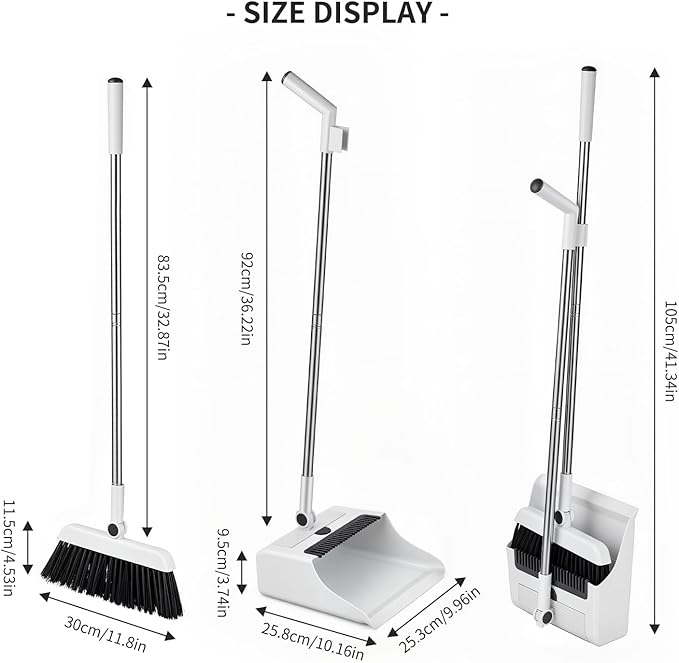 Upgrade 3-in-1 Standing Broom and Dustpan Cleaning Set, Long Handle Soft Bristle, Upright Design Cleaning Set for Home, Office, Indoor&Outdoor Sweeping