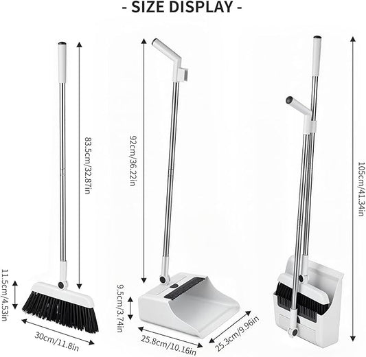 Upgrade 3-in-1 Standing Broom and Dustpan Cleaning Set, Long Handle Soft Bristle, Upright Design Cleaning Set for Home, Office, Indoor&Outdoor Sweeping