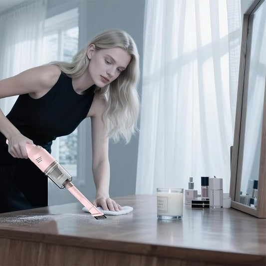 Portable Mini Car Vacuum Cleaner Pink, High Power Cordless(400g) Handheld Rechargeable Vacuum Cleaner for Desk V06