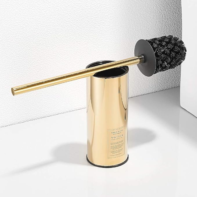 Freestanding Toilet Brush Holder for bathrooms 304 Stainless Steel Toilet Brush Stand Round Storage and Organization Rust Resistant 18-inch high Polished Gold Finished