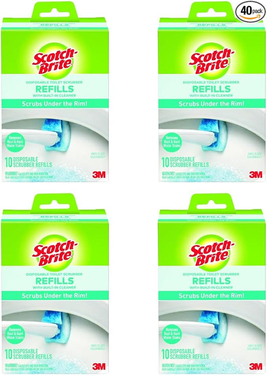 Scotch-Brite Disposable Toilet Scrubber Refills, Removes Rust & Hard Water Stains, 10 Disposable Refills Blue - (4-Pack)