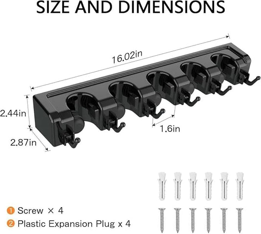 Broom Holder Wall Mount,Broom and Mop Organizer Wall Hanging,Broom Holder with Hooks and Slots for Home,Garage,Garden,Laundry,Kitchen