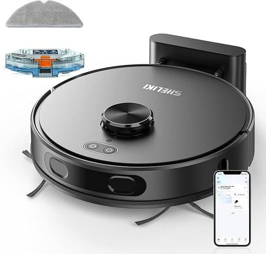 Robot Vacuum and Mop Combo, Robotic Vacuums Cleaner with LiDAR Navigation, Smart Mapping, Strong Suction, with WiFi/App/Alexa/Voice Control, Obstacle Avoidance, for Home, Wood/Hard Floors, Pet Hair