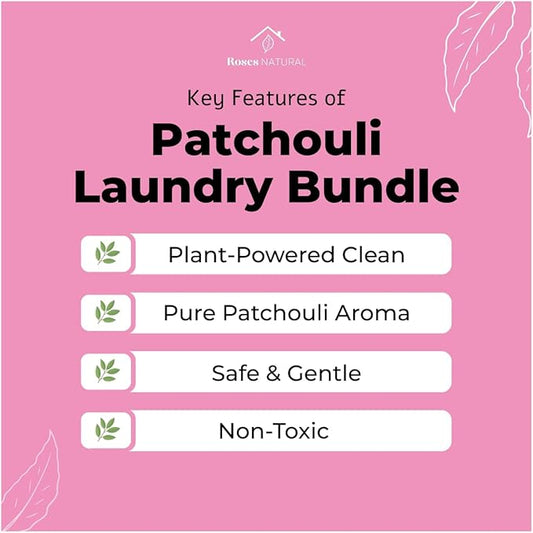 Patchouli Laundry Detergent and Scent Booster Bundle, 32 oz Detergent, 16 oz Booster, Natural Laundry Set, Eco-friendly, Patchouli Essential Oil Scented, Made in the USA