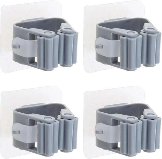 4PCS Mop Broom Holder Wall Mounted Clip Grippers Self-Adhesive No Drilling Racks Anti-Slip Hooks Wall Mount Grippers