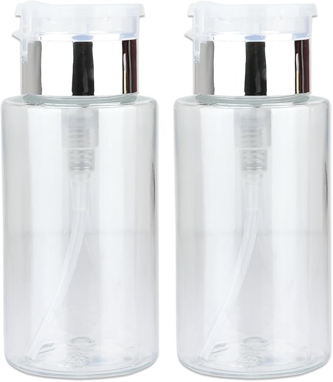 PANA 7oz. Professional Push Down Liquid Pumping Clear Bottle Dispenser (Silver Lid with No Wording, 2pc)
