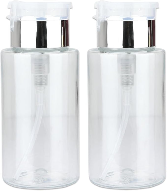 PANA 7oz. Professional Push Down Liquid Pumping Clear Bottle Dispenser (Silver Lid with No Wording, 2pc)
