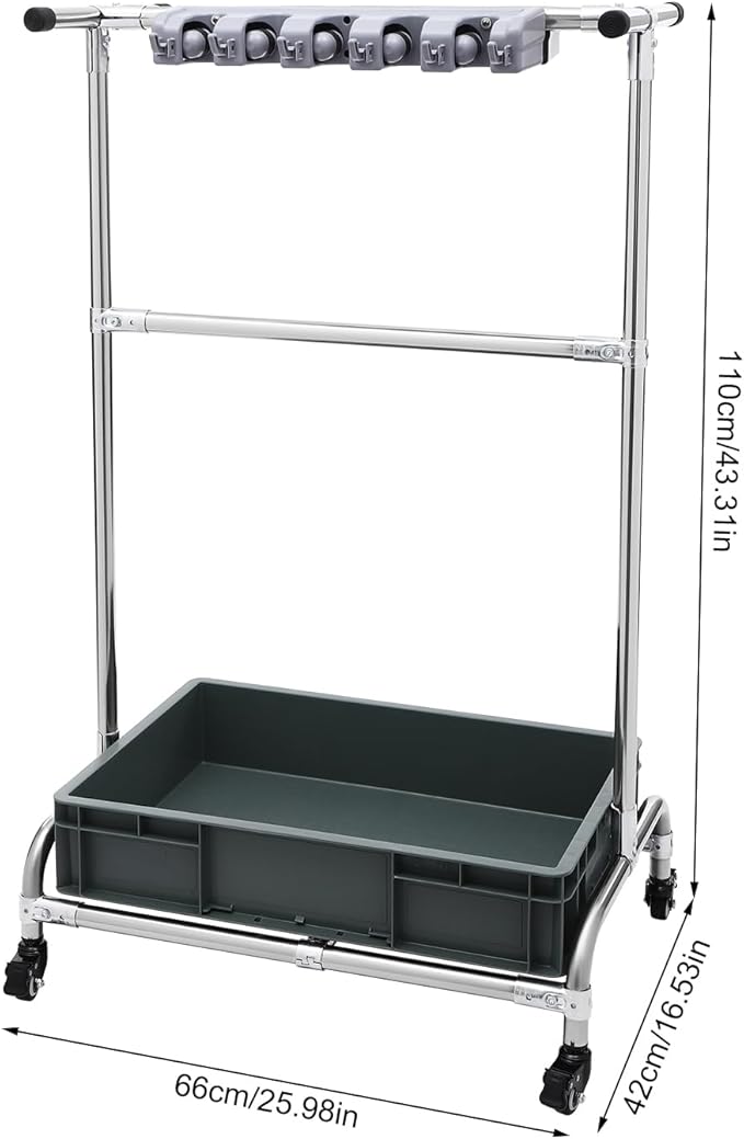 Garden Tool Organizer, 10 Slots with Hooks, Movable Floor-Mounted Mop Rack Floor Standing Cleaning Tool Cart Storage for Garage Organization and Storage, Hold Long-Handled Tool/Rake/Broom (Style 2)