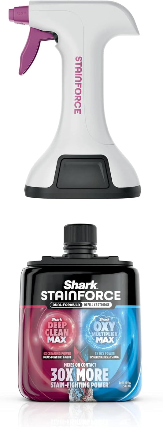 Shark StainForce Dual-Formula Refill Cartridge with Reusable Spray Head, Stain & Odor Remover for Shark StainForce Portable Stain Cleaner, for Carpet, Area Rug, Upholstery, Cars, 16.9oz, HXCM500S