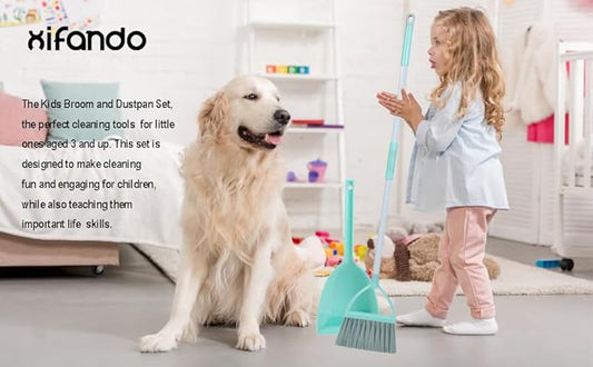 Mini Broom with Dustpan-Small Housekeeping Cleaning Sweep for Kitchen Bathroom Pet Nest Boat etc.(3Sets,Light Blue)