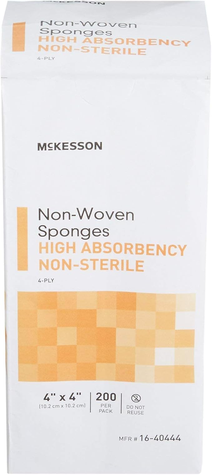 McKesson Non-Woven Sponges, Non-Sterile, 4-Ply, High Absorbency, Polyester/Rayon, 4 in x 4 in, 200 per Pack, 10 Packs, 2000 Total