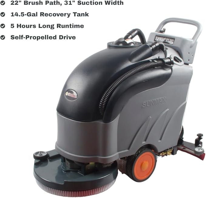 SUNMAX RT50D 22" Self-Propelled Floor Scrubber Dryer, 14.5-gal Tank, Up to 36,000 sqft/hour, Complete Set of Parts