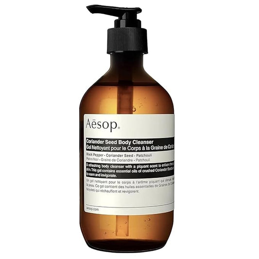 Aesop Coriander Seed Body Cleanser | Refreshing & Invigorating | Spicy, Woody, Warm | 16.9 oz / 500mL + Eleos Nourishing Body Cleanser Sample