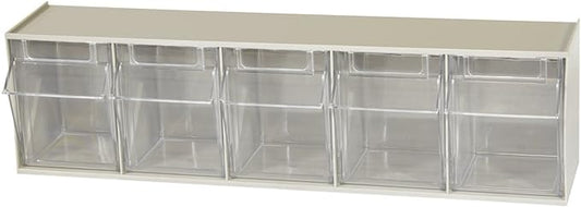Akro-Mils TiltView Plastic Storage Cabinet with 5 Tilt Out Bins, Horizontal Plastic Parts Organizer, Teacher Toolbox, and Office Supply Organizer, 23-5/8" W x 6-1/2" H x 5-5/8" D, Stone