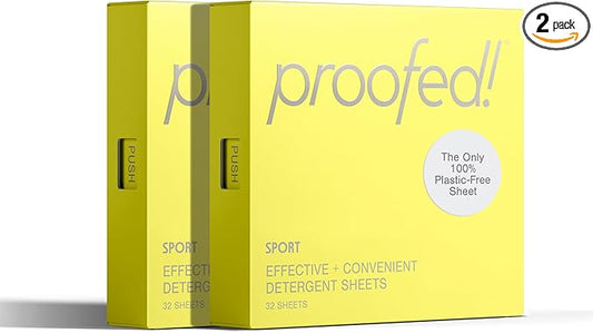 Proofed! Laundry Detergent Sheets, 64 Count, Sport Scent, The Only 100% Plastic-Free Sheet, No PVA or PVOH, Hypoallergenic, Bio-Based Ingredients, Made in USA, 2 Boxes
