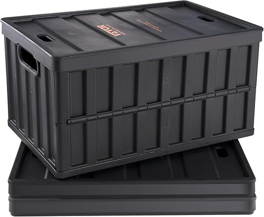 VEVOR 65L Collapsible Storage Bins with Lids 3 Packs, Stackable Utility Crates with Handles, Large Folding Containers for Organizing Tools, Books, Food, Drinks, Camping&Transport