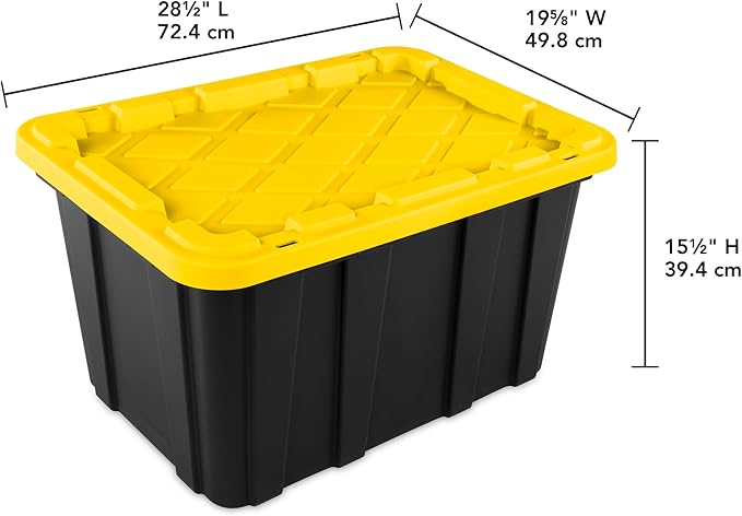 Sterilite 12-Pack Industrial Tote, Plastic Storage Container Bins with Lids, 27 Gallon - Heavy-Duty Organizing Containers for Closet, Bathroom, and Office