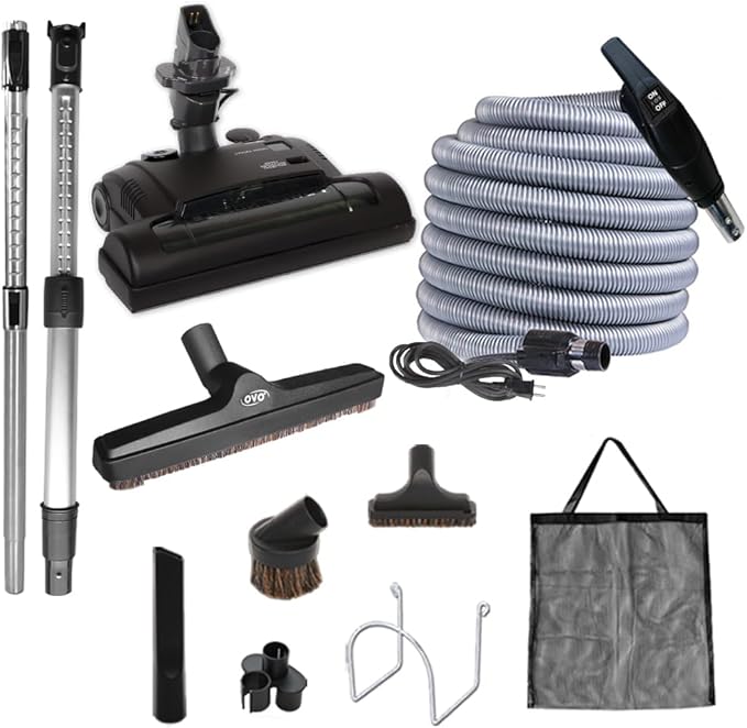 OVO Heavy Duty Powerful Central Vacuum System, Hybrid Filtration (with or Without Disposable Bags) 35L or 9.25Gal, 750 Airwatts with 40ft Carpet Deluxe Accessory kit Included