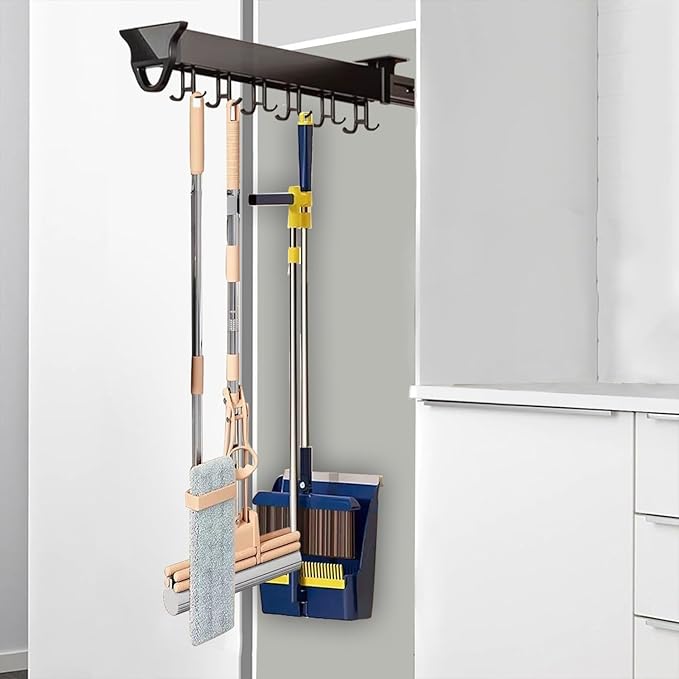 Wall Organizer for Brooms and Mops Pull Out Broom Holder with 12-20 Hooks Multifunctional Slide Broom And Mop Storage, Hanging Garage Storage Rack for Kitchen/Closet/Home/Cupboard/Wardrobe ( Size : 46