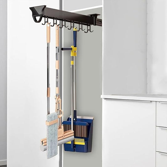 20in Wall Organizer for Brooms and Mops Pull Out Broom Holder with 12-20 Hooks Multifunctional Slide Broom And Mop Storage, Hanging Garage Storage Rack (Size : 51