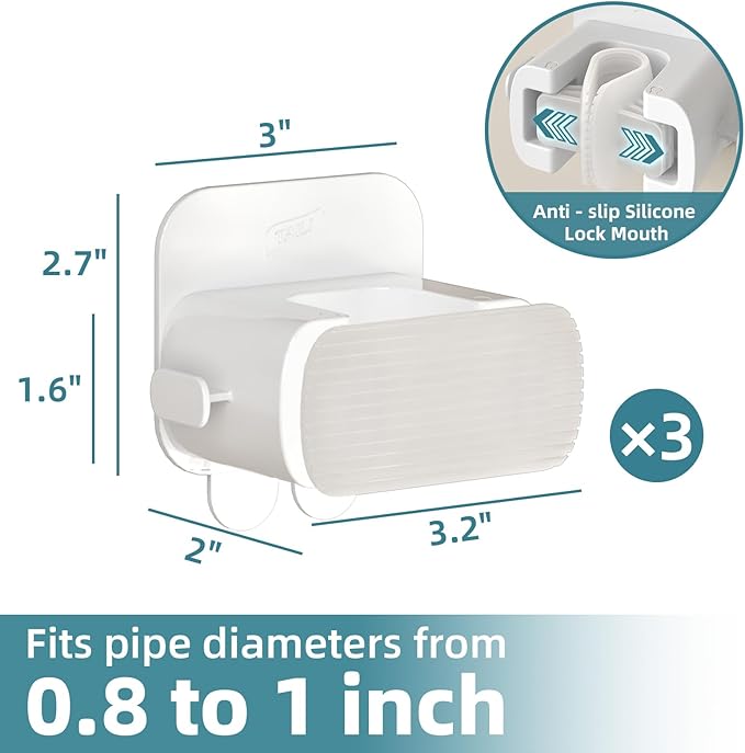 TAILI Mop and Broom Holder Wall Mount Grippers, 3 Hangers and 8 Adhesive Strips, Damage Free Hanging Wall Mount, Household Cleaning Organizer for Organization and Storage, Holds up to 4 lbs, White