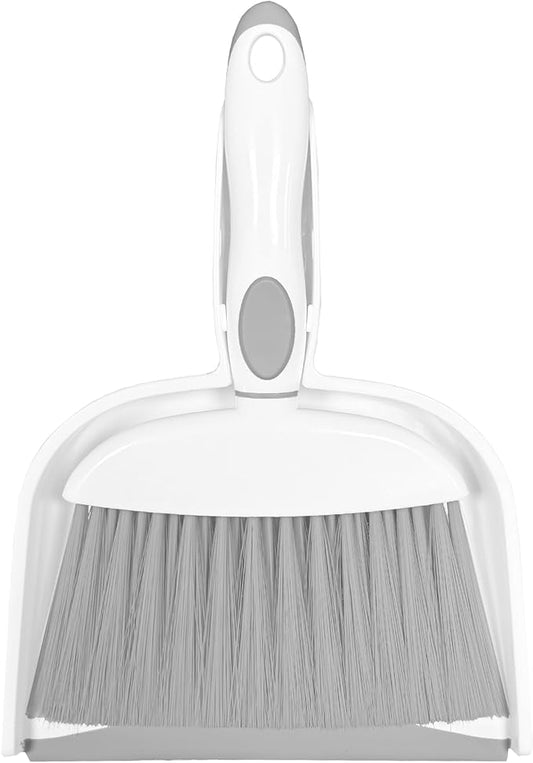 Mini Broom and Dustpan Set Small Broom with Dustpan Combo Set Portable Cleaning Tools for Home Office RV Learning Camping (White+Grey)