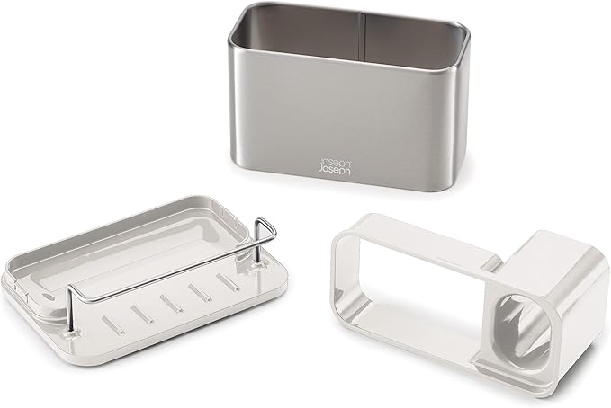 Joseph Joseph Surface Stainless Steel Caddy Sink Area Organizer and Sponge Holder, Stone