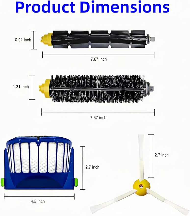 Replacement Parts Accessories for irobot Roomba 600 Series 694 692 675 695 690 680 665 651 650 620 614 & 500 Series 595 585 564, 8 Side Brush, 8 AeroVac Filter, 2 Bristle & Beater Brush