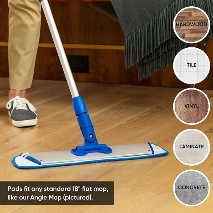 Microfiber Wholesale 18 inch Microfiber Mop Pads - Machine Washable, Reusable, Refills & Replacement Wet Mop Heads Compatible with Any Microfiber Flat Mop System (3 Pack)
