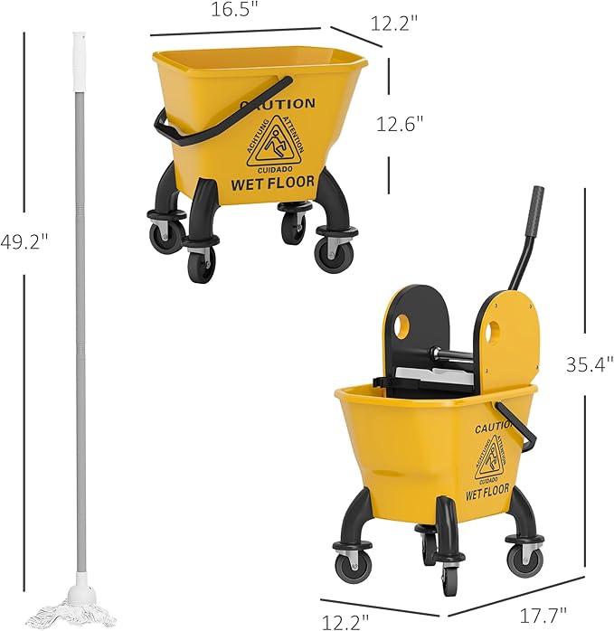 Heavy-Duty Mop Bucket with Press Wringer System for Efficient Floor Cleaning – Durable Plastic Cart Design with Smooth-Rolling Wheels