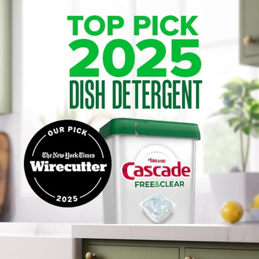 Cascade Free & Clear Dishwasher Pods, Dishwasher Detergent, Dish Detergent Soap, Lemon Essence, 47 Count