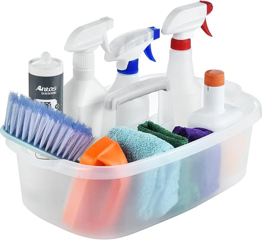Haundry Large Cleaning Caddy with Handle, Cleaning Tool Storage Basket Organizer, Sturdy Pail Bucket Organizer, Household Bucket for Cleaning Supplies - Clear