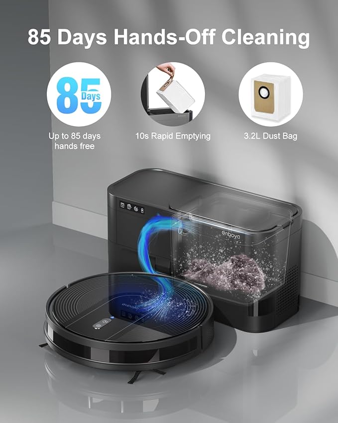 Robot Vacuum Cleaner with Self-Emptying Base – 9000Pa Suction, 85 Days of Dust Storage, Wi-Fi/App/Alexa Control – Ideal for Hard Floors, Low Carpets, and Pet Hair