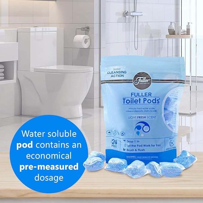 Fuller Brush Toilet Bowl Cleaner Pods - Water Soluble Tablet Cleansers, Cleans Descales & Refreshes Bathroom Toilets Removes Odors Soils & Stains Light Fresh Scent Ideal for Homes & Businesses 2-Pack