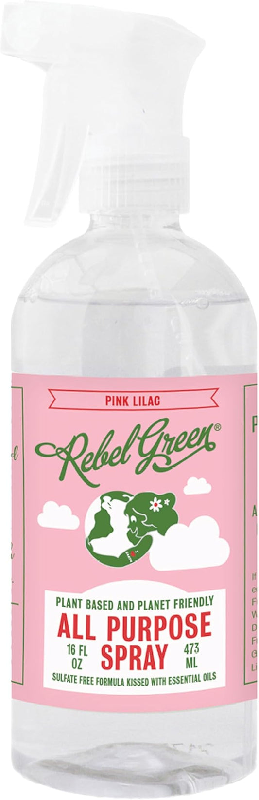 Rebel Green Natural All-Purpose Cleaning Spray - Plant-Based Multi-Surface Cleaner with Essential Oils for Kitchen, Bath, Countertops and More - Lilac Scent - 16 oz - 1 Pack