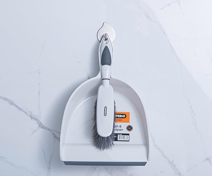 Dustpan and Brush Set, Hand Broom with Ergonomic Grip Handle - Rubber Edge for Easy Dirt Pickup, Durable Material - Grey & Blue Hand Brush by Superio, 2-Pack