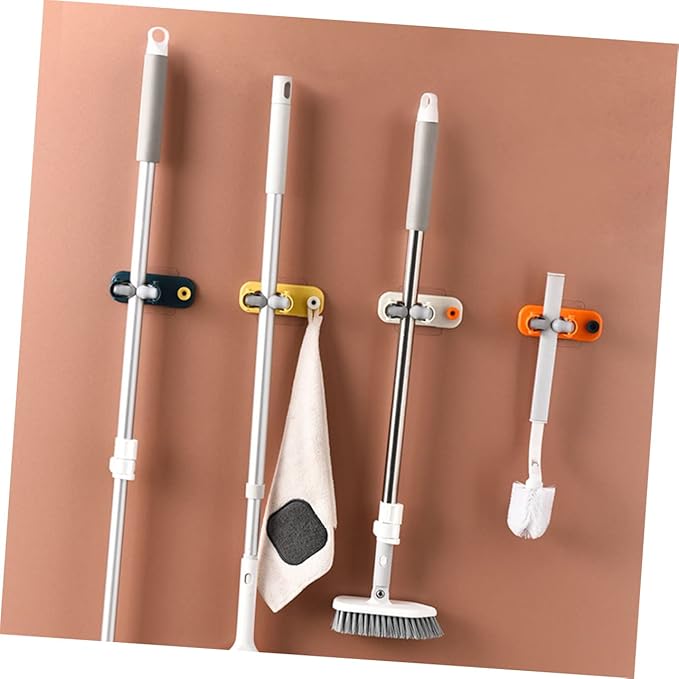 IMIKEYA 4pcs Mop Holder Broom Clip Bathroom Cleaner Storage Mounted Mop Hanger for Home
