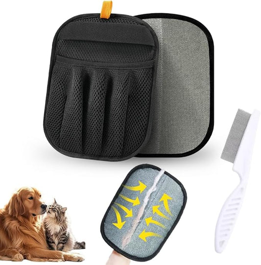 Pet Hair Remover Glove for Cats & Dogs, Upgraded 5-Finger Electrostatic Mesh Mitt, Handheld Grooming Glove Reusable Fur & Lint Remover for Sofa, Couch, Carpet, Clothes & Car Seat – Black