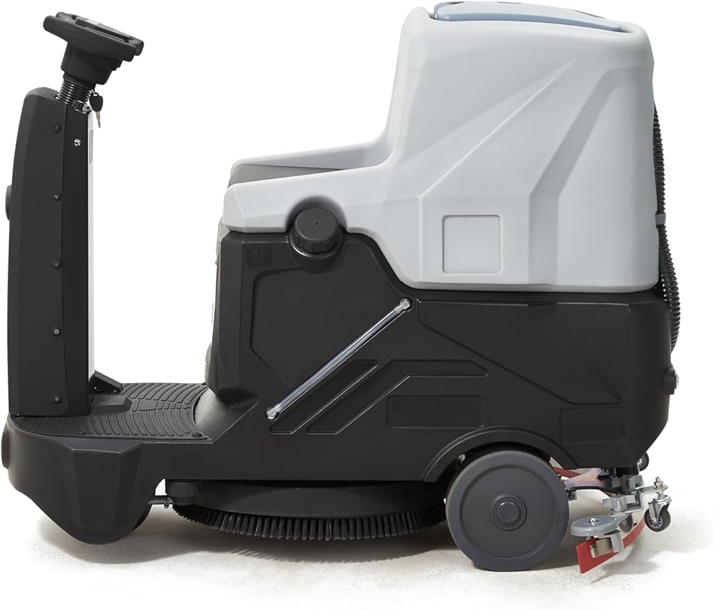 Battery Powered Ride-On Commercial Floor Scrubber Machine, 22" Brush, 31.5" Squeegee Width, 19 gal Solution Tank, 20 gal Recovery Tank, 5 hr Use 7 hr Charge, 200 RPM, 48,400 Sqft/H, Batteries Included