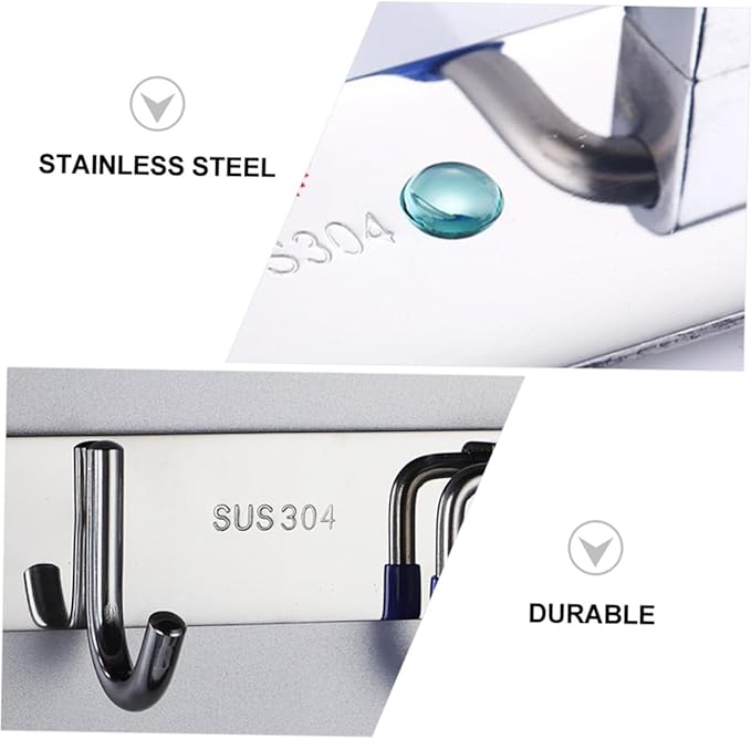 304 Stainless Steel Mop Broom Holder Wall-Mounted Organizer Hooks Heavy Duty Mop Hanger for Kitchen and Bathroom Easy Installation No Drill Required