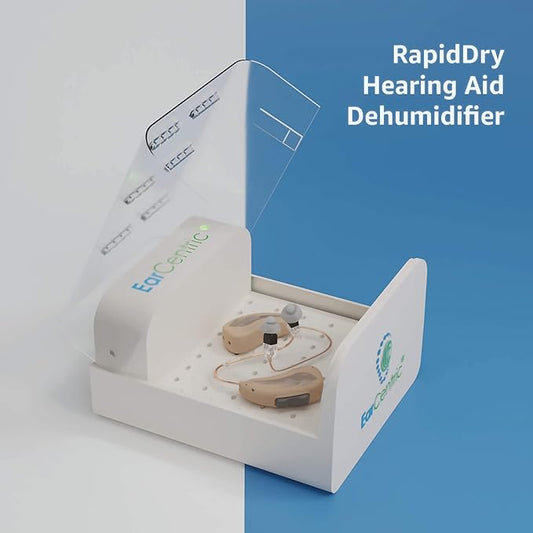 EarCentric RapidDry Automatic Hearing Aid Dryer, Dehumidifier Sanitizer | Removes Sweat & Moisture from Hearing Aids, Airpods, Wireless Earbuds, Ear Amplifiers Dessicator