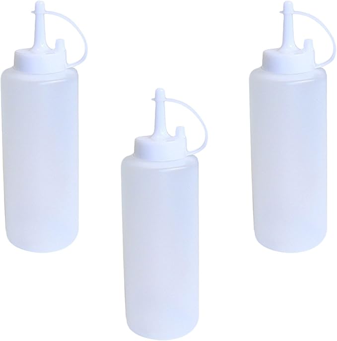 Chef Craft Set of 3 Plastic Squeeze Caps, Ketchup BBQ Sauce Dispensing Bottles (12 Ounce), Silver