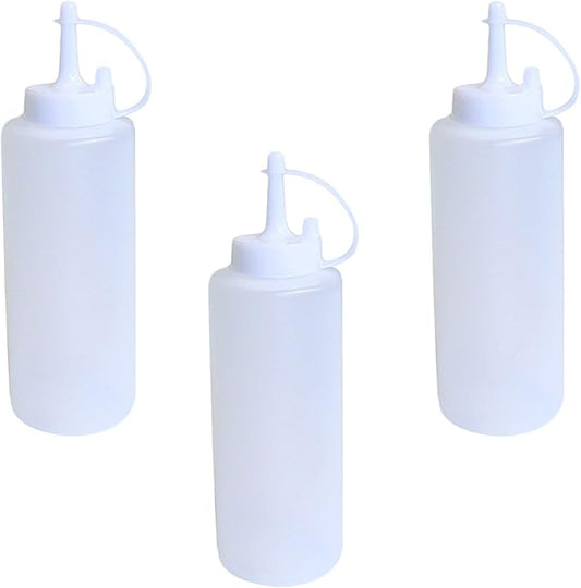 Chef Craft Set of 3 Plastic Squeeze Caps, Ketchup BBQ Sauce Dispensing Bottles (12 Ounce), Silver