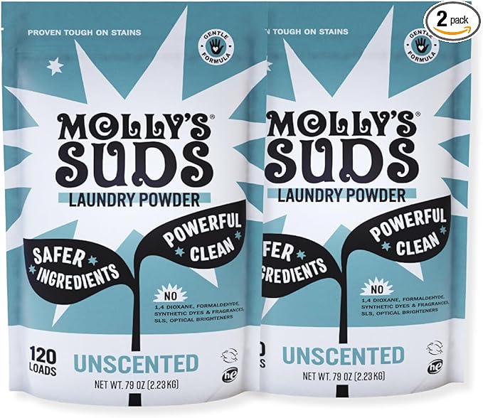 Molly's Suds Original Laundry Detergent Powder | Clean Laundry Detergent Powder for Sensitive Skin | Simple, Effective Ingredients, Stain Fighting | 240 Loads (Unscented)