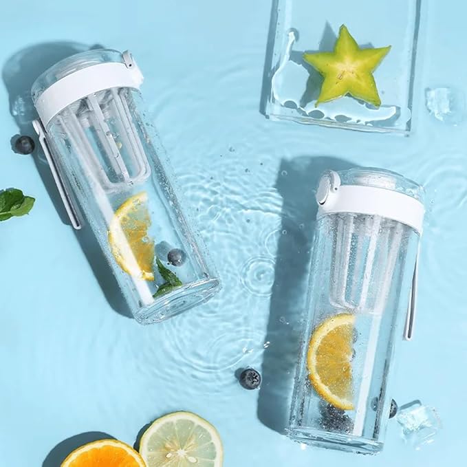 Xiaomi Tritan Water Bottle 600ml, BPA-Free Portable Cup with Tea Strainer & Leak-Proof Lock, One-Hand Operation, for Travel/Sports (White)