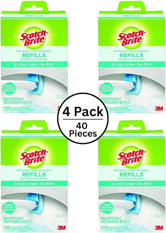 Scotch-Brite Disposable Toilet Scrubber Refills, Removes Rust & Hard Water Stains, 10 Disposable Refills Blue - (4-Pack)