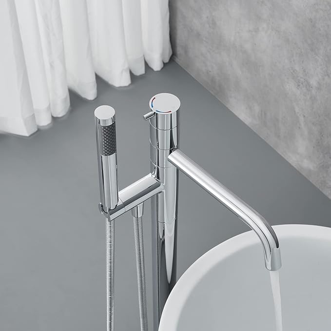 Freestanding Bathtub Faucet Floor Mount Tub Filler Chrome Brass Single Handle Bathroom Faucets with Hand Shower