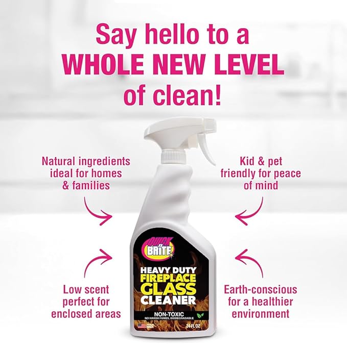 Quick 'n Brite Fireplace Glass Cleaner 24oz, Nonabrasive Cleaning Spray for Oven, Cooktops, Ceramic-Glass, Microwave Glass (Pack of 2)