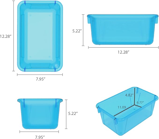 Storex Small Cubby Bins – Plastic Storage Containers for Classroom with Non-Snap Lid, 12.2 x 7.8 x 5.1 inches, Tint Teal, 5-Pack (62486U05C)